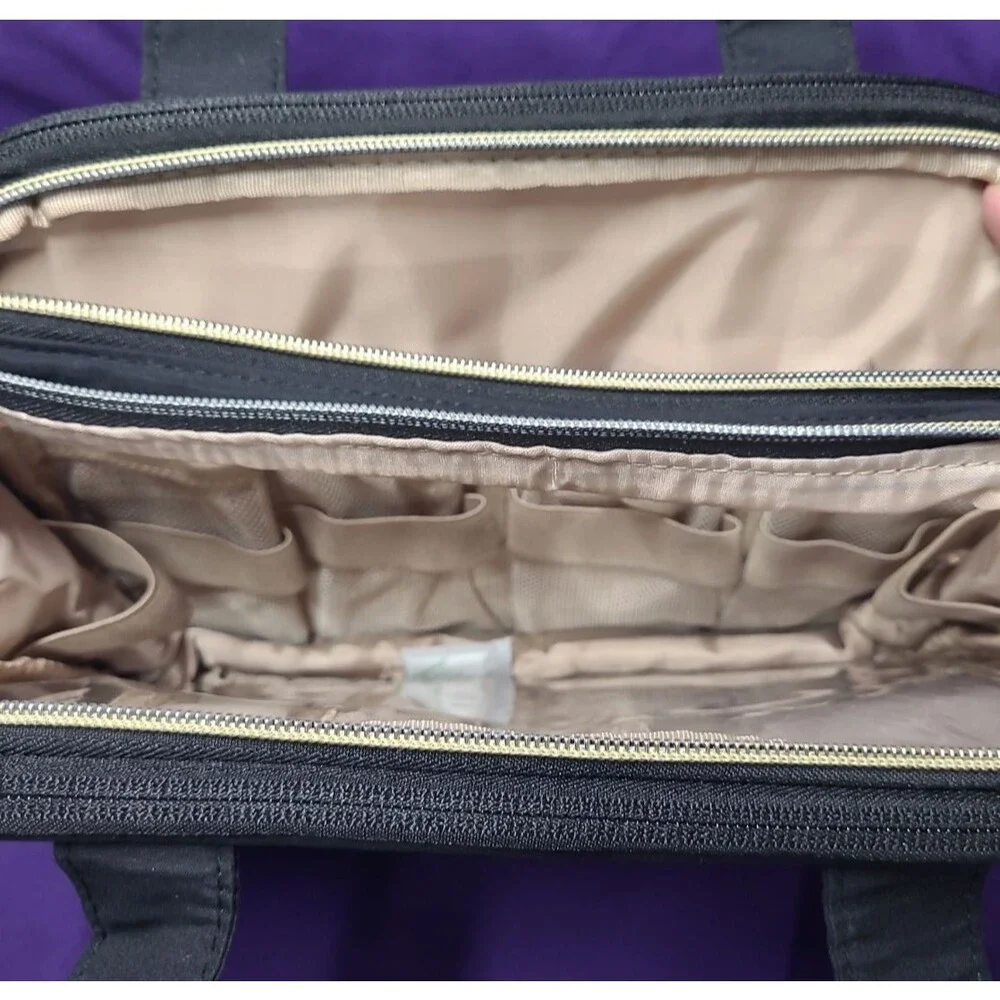 Bagsmart Hanging Toiletry Bag Quilted Travel Makeup Organizer Case Black Gold